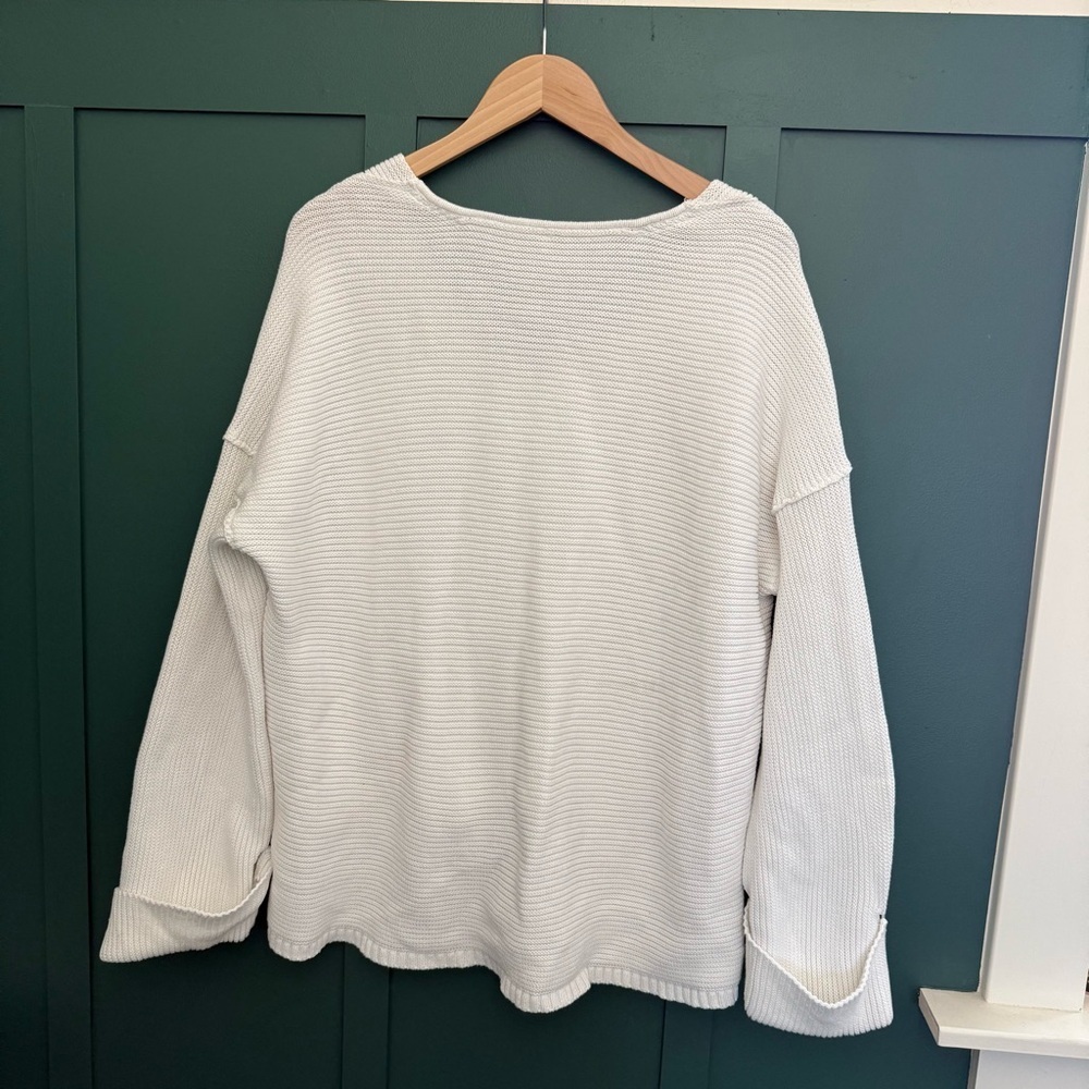 Free People La Brea Oversized V-Neck White Knit Sweater - Picture 5 of 5